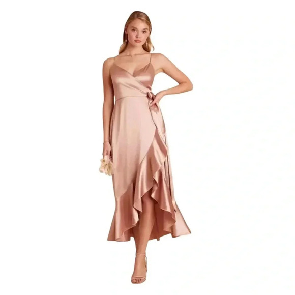 Birdy Grey Dresses & Skirts - Birdy Grey YC Satin Asymmetrical Blush Rose Gold Romantic Feminine Dress Women L